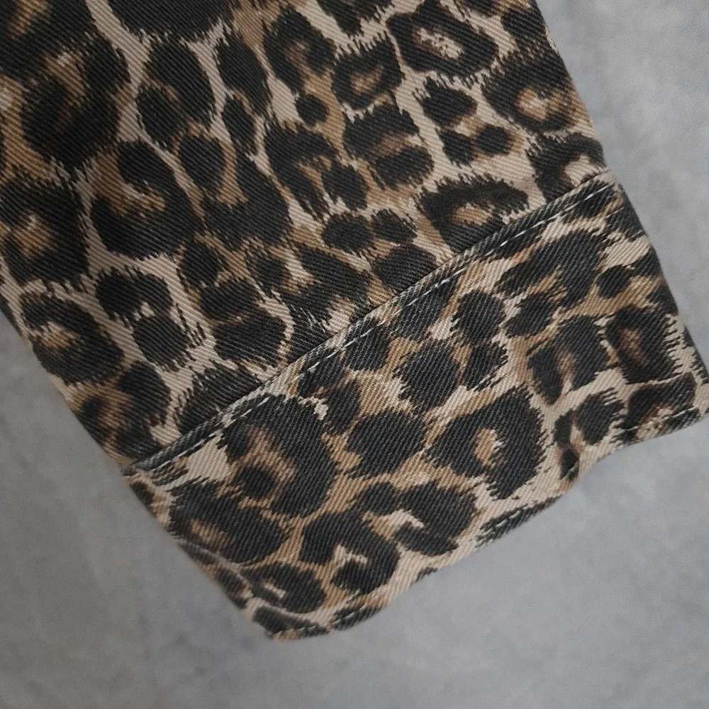 Free People Jacket Womens Large Brown Leopard Denim Raw Hem Cropped Trucker - Picture 7 of 16